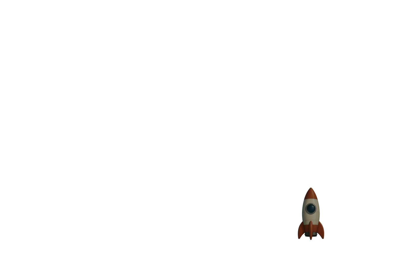 Small red and cream toy rocket standing on the floor