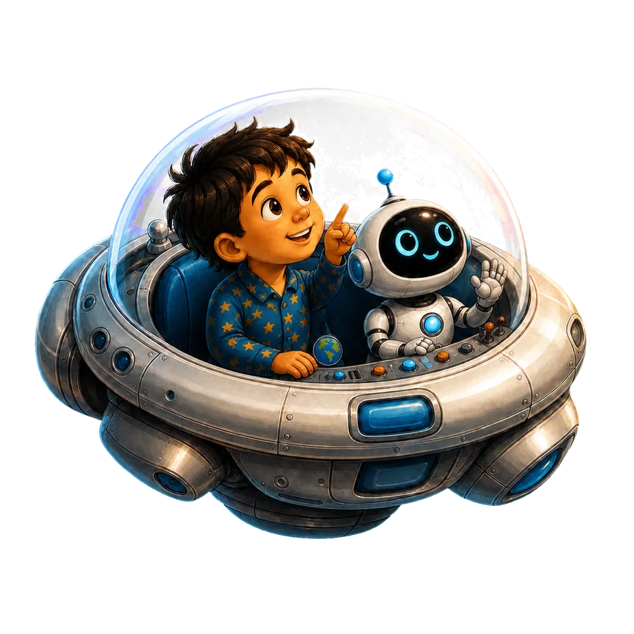 Ari and Dot observing Earth