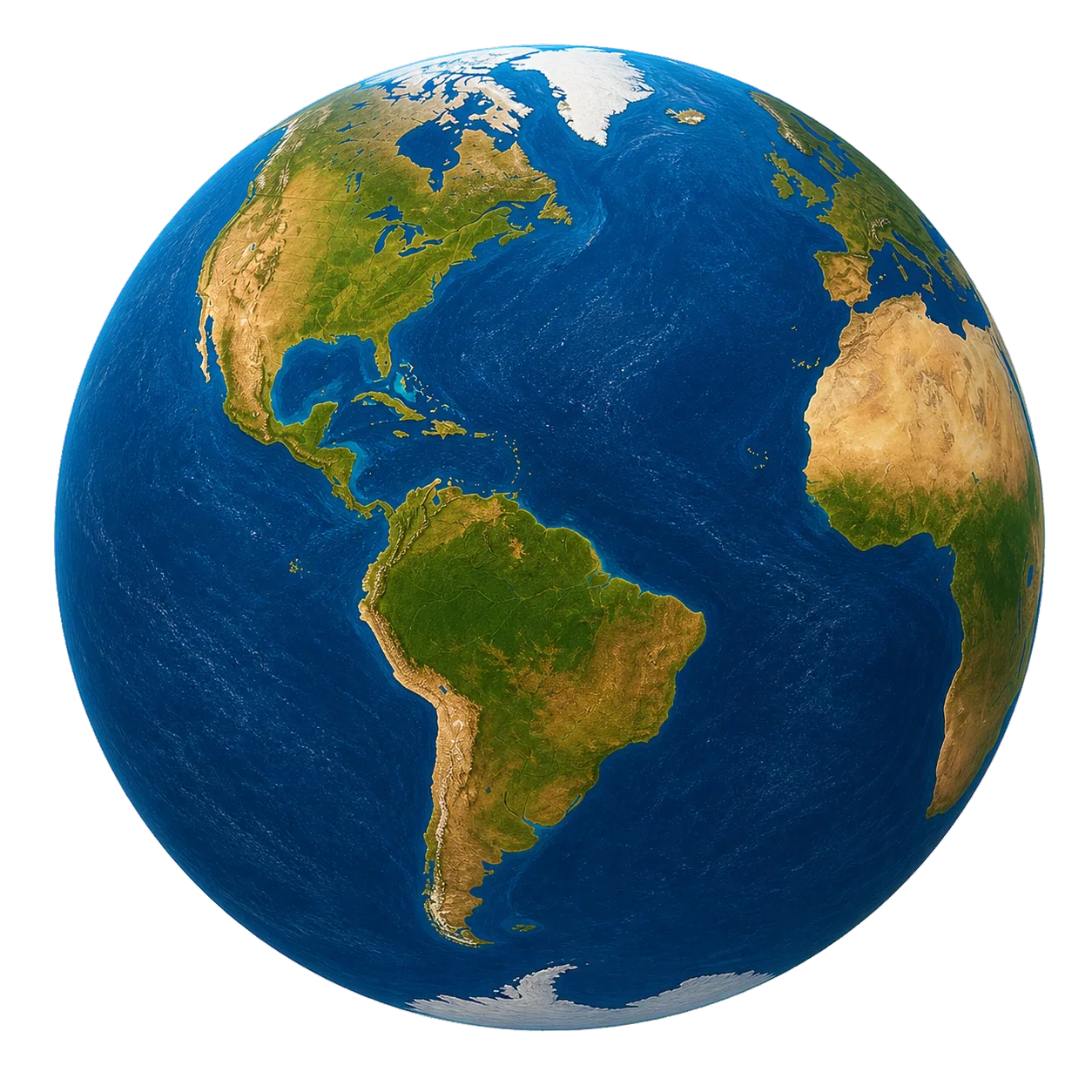 Earth's blue oceans, land, and ice