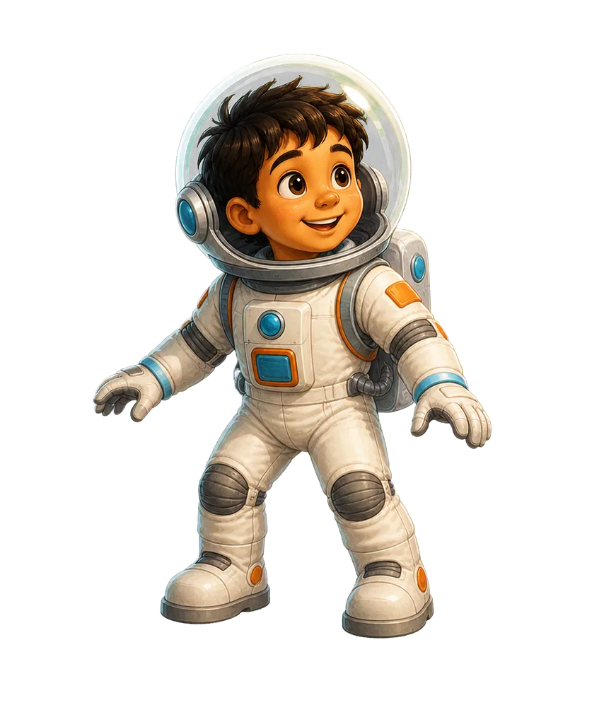 Ari ready to jump in a lunar spacesuit