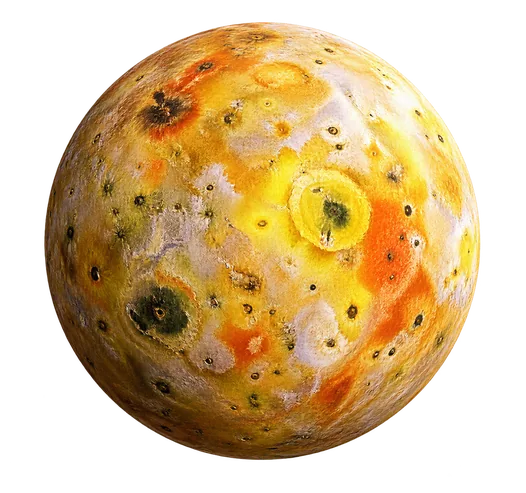 Io, yellow and volcanic