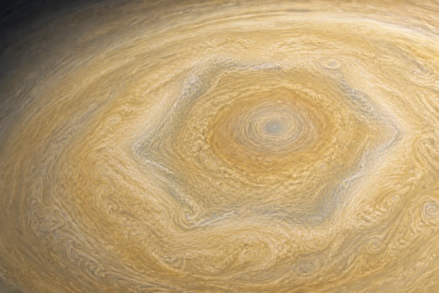 Top view of Saturn's six-sided north-polar jet stream