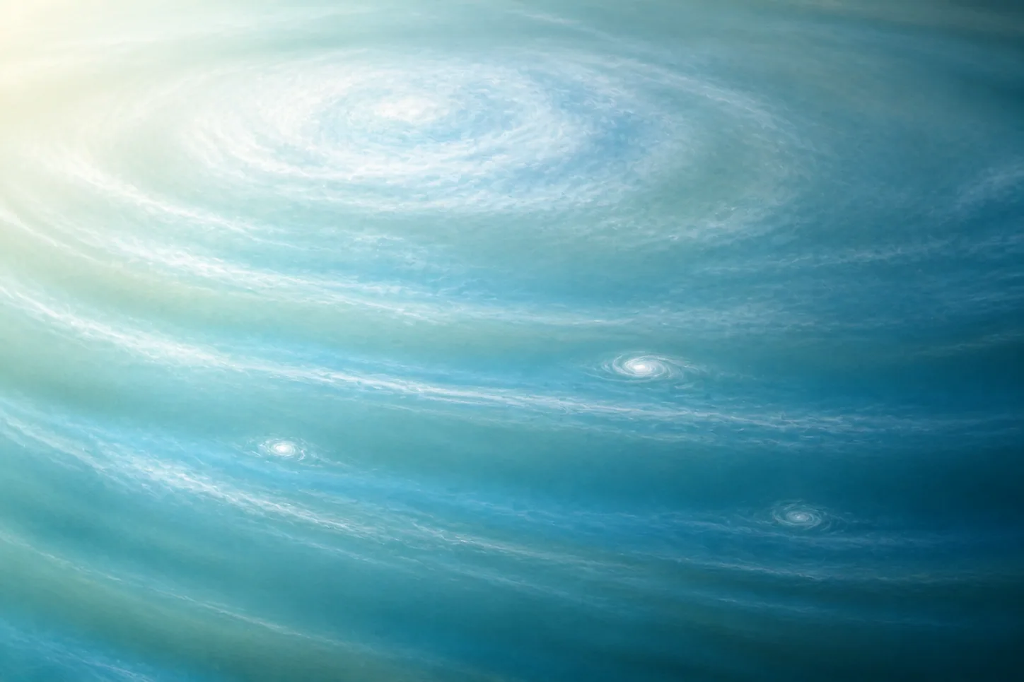 Close teaching view of Uranus's blue-green haze and cloud features