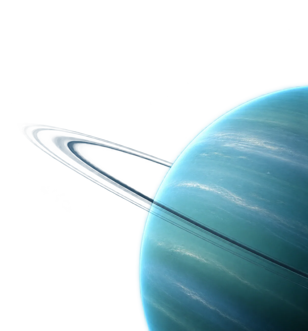 Distant blue-green Uranus with narrow rings